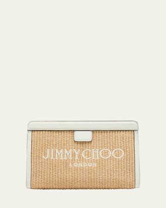 Jimmy Choo London Avenue Logo Raffia Clutch Bag