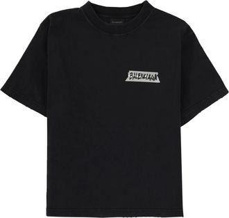 Balenciaga T-Shirts, female, Black, Size: L Used Effect Cotton T-Shirt