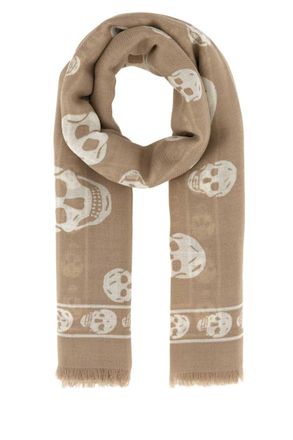 Alexander McQueen Beige Skull Printed Scarf