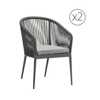 Kerama Pack de 2 sillas de jardin de aluminio antracita y cuerda con coj&iacute;n