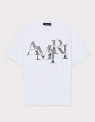 Amiri Mens Amiri Staggered Chrome Tee White - Size: 40