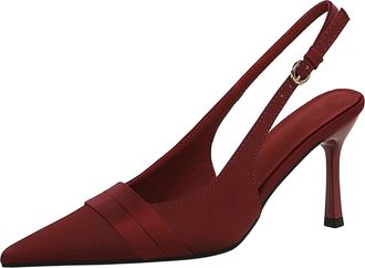Generic Womens Satin Slingback Stiletto Heels Pointed Toe Hollow Back Pumps Elegant Shoes for Parties Evening Events Weddings and Formal Dinners,Wine red,6.5 