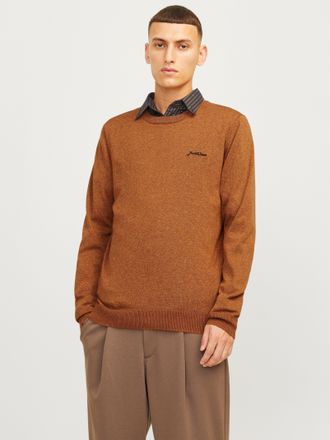 Jack & Jones Rundhalspullover JACK & JONES JJBRAD KNIT CREW NECK AW24, Herren, Gr. S, braun (mocha bisque detail:melange), Strick, Obermaterial: 70% Polyester, 30%