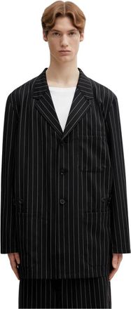 Yohji Yamamoto Pinstripe Refined Wool Chore Coat - Jackets - Hombre - Negro - M