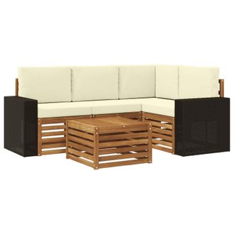 vidaXL Conjunto De Sof&aacute;s De Exterior 5 Pcs Natural Y Crema Vidaxl