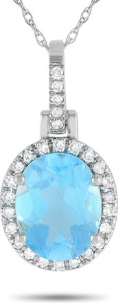 Luxury Bazaar 14K White Gold 0.13ct Diamond and Blue Topaz Pendant Necklace PD4-15500WTB