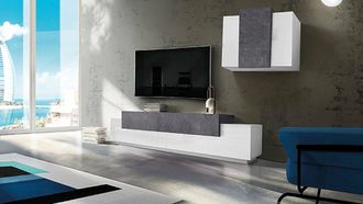 Dmora Dmora Sistema Modular De Pared Para Sal&oacute;n, Made In Italy, Mueble Para Tv Y Mueble Suspendido, 280x45h180 Cm, Blanco Brillante Y Gris Ceniza, Con Embal