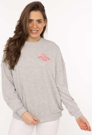 Zwillingsherz Sweatshirt ZWILLINGSHERZ Feel Good Club, Damen, Gr. L/XL, light gray melange, Sweatware, Obermaterial: 60% Baumwolle, 40% Polyester, meliert, unifarbe