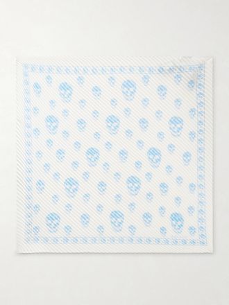 Alexander McQueen Foulard In Raso Di Seta Pliss&eacute; Stampato - Bianco
