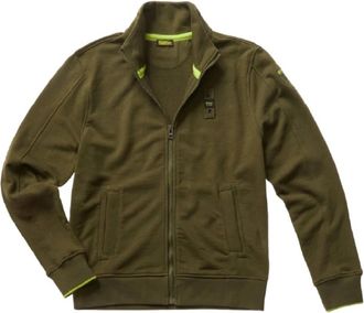 Blauer Groene Sweater met Rits en Zakken - Heren - Vesten met rits - Groen - S - Katoen - Hoodies & sweatvesten