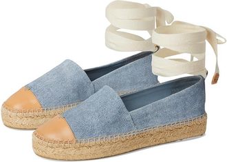 Tory Burch Cap-Toe Espadrille Womens Flat Shoes Blue Cloud/Naturale : 10.5 M, Leather