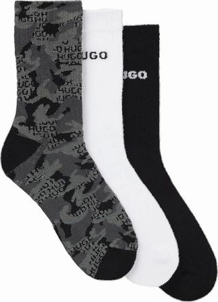 HUGO BOSS Mens HUGO 3-Pack Rib Camo Socks, Multi-Coloured - Black/Black
