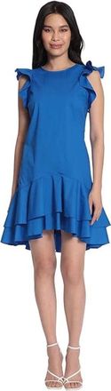 Maggy London Lulu Mini Dress Blue Cap Sleeve Ruffle Hem Preppy JZZ326