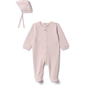Fragile Girl Cotton Scallop Romper with Bonnet in Baby Pink at Nordstrom, Size 3M
