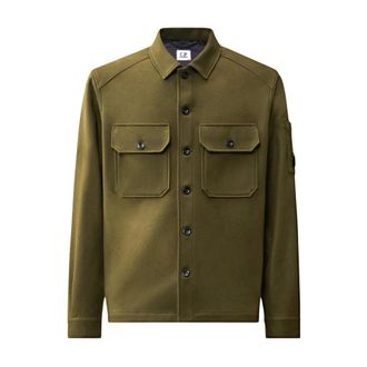 C.P. Company C.p. Company, Overhemden, Heren, Groen, M, Katoen, Felted Wool Overshirt