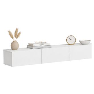 Dmora Mueble De Tv Lariano, 3 Puertas, 3 Compartimentos, Apertura Abatible, 180x31x26h Cm Blanco