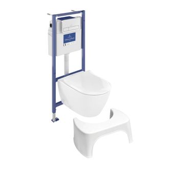 Villeroy & Boch Pack Inodoro Villeroy Et Boch Subway 2.0 Sin Reborde Con Asiento De Cierre Suave + Estructura Viconnect Pro + Placa Blanca + Taburete Blanco