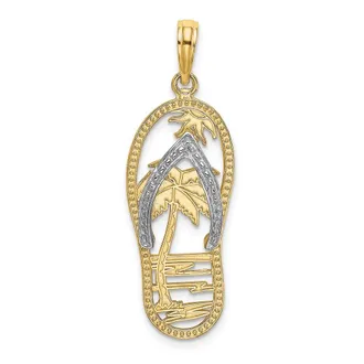 Diamond2Deal 14k Yellow Gold Rhodium Palm Tree Flip-Flop Charm
