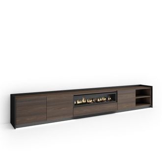 Skraut Home Mueble tv efecto madera roble negro 310x37x50cm chimenea efecto fuego