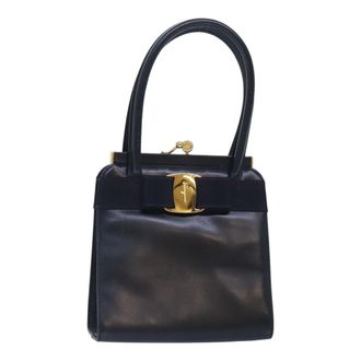 Ferragamo Vala Handbag Leather Navy Leather Handbag (Pre-Owned)