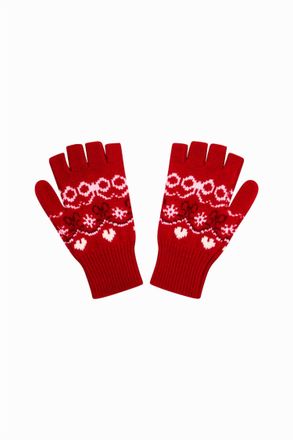 LoveShackFancy Womens Emeri Wool Fair Isle Fingerless Gloves In Red Velvet Truffle