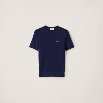 Miu Miu Cashmere And Silk Cable-knit Crew-neck Sweater, Woman, Navy, Size 36