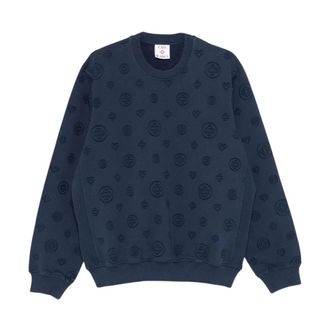 Casablanca All-Over Logo Embossed Crewneck Sweatshirt - Heren - Sweatshirts - Blauw - L - Katoen - Hoodies & sweatvesten