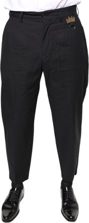 Dolce & Gabbana Mens Relaxedfit Trousers Crown Detail - Black Cotton - Size EU 46 (Mens)