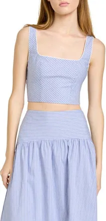 Wayf x Hannah Lovey Porter Georgia Directional Stripe Cotton Blend Crop Top (Nordstrom Exclusive) in Blue at Nordstrom, Size X-Large