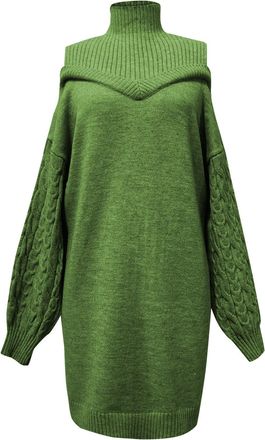 Generic Womens Polo Neck Jumper Dress Cable Knit Turtle Neck Long Sleeve Longline Sweater Dress Winter Warm Ladies Casual Jumpers(Green, L)