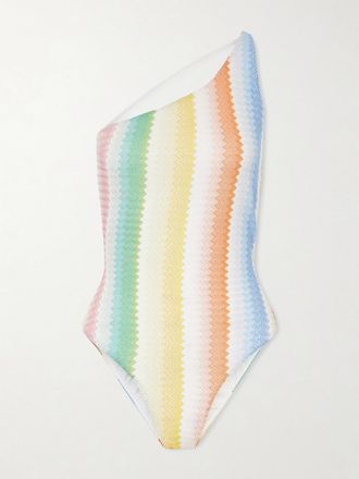 Missoni Costume Da Bagno Monospalla In Maglia Crochet Metallizzata A Righe Mare - Verde