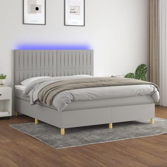 vidaXL Vidaxl - Cama Box Spring Colch&oacute;n Y Luces Led Tela Gris Claro 160x200 Cm
