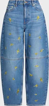 Ganni Printed Barrel-Leg Jeans