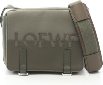 Loewe Khaki Canvas Leather Messenger Bag Shoulder Bag (Pre-Owned)