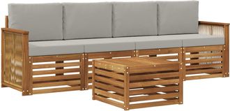 vidaXL Conjunto De Sof&aacute;s De Exterior 5 Uds. Natural Y Gris Claro Vidaxl