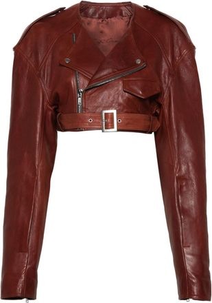 Rick Owens Micro Biker cropped leather jacket - women - Calf Leather - 42 - Orange