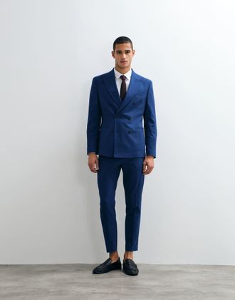 Asos Giacca da abito doppiopetto slim blu