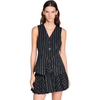 Sandro Sequinned striped vest in Black /White at Nordstrom, Size 34 Eu