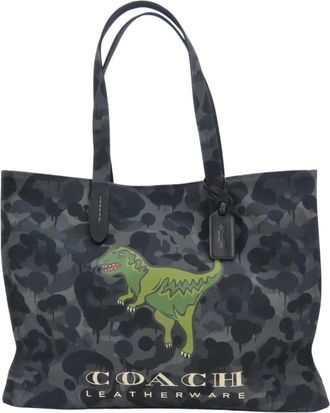Coach Black Gray Green Canvas Leather Tote Bag (Pre-Owned)