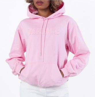 Versace Fringed Embroidered Logo Hoodie, Brand Size 40 ( US Size 4 )