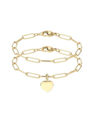 Adornia 2Pc 14K Heart Charm And Paperclip Bracelet Set