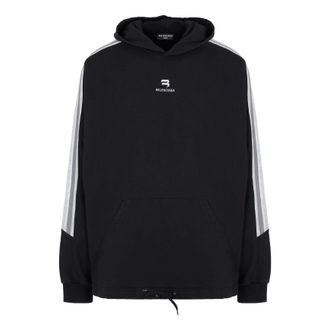 Balenciaga Sporty B Striped SLeeve Hoodie Oversized Black White 704023TMVG23869