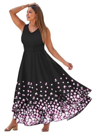 Jessica London Petite Georgette Flyaway Maxi Dress in Black Floral at Nordstrom, Size 18P