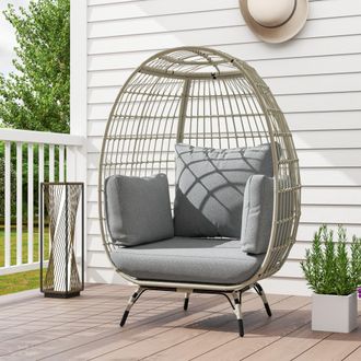 OUTSUNNY PE Rattan Egg Chair w/ Padded Cushions for Garden, Charcoal Grey in Dark Grey