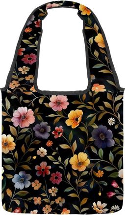 Generic Colorful Beautiful Florals Reversible Canvas Shoulder Tote - Double-Sided Print, 12oz Cotton, 27cm Drop, Fold-Flat Bag for Travel, Shopping, Street Ou