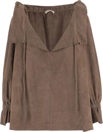 By Malene Birger Dicte Suede Blouse - Dames - Leren en Su&egrave;de Jassen - Bruin - XS - Leer - Jassen