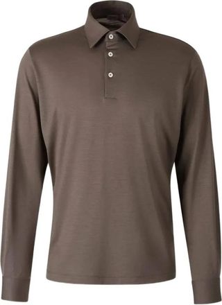 Herno Wollen Polo Shirt - Heren - Ronde hals truien - Bruin - XL - Wol - Truien & Vesten