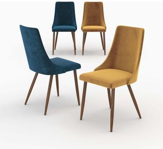 Rendez-Vous D&eacute;co Pack De 4 Sillas De Terciopelo Azul Y Amarillo - Vinni