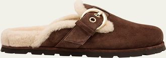 Stuart Weitzman Chrystie Shearling-Lined Suede Mules