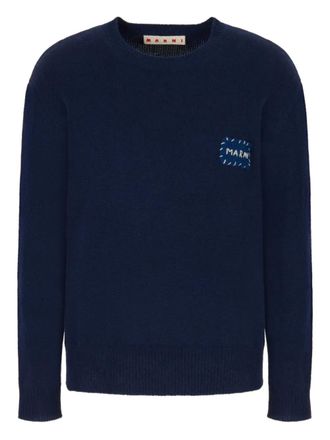 Marni logo-patch crew-neck sweater - Blue